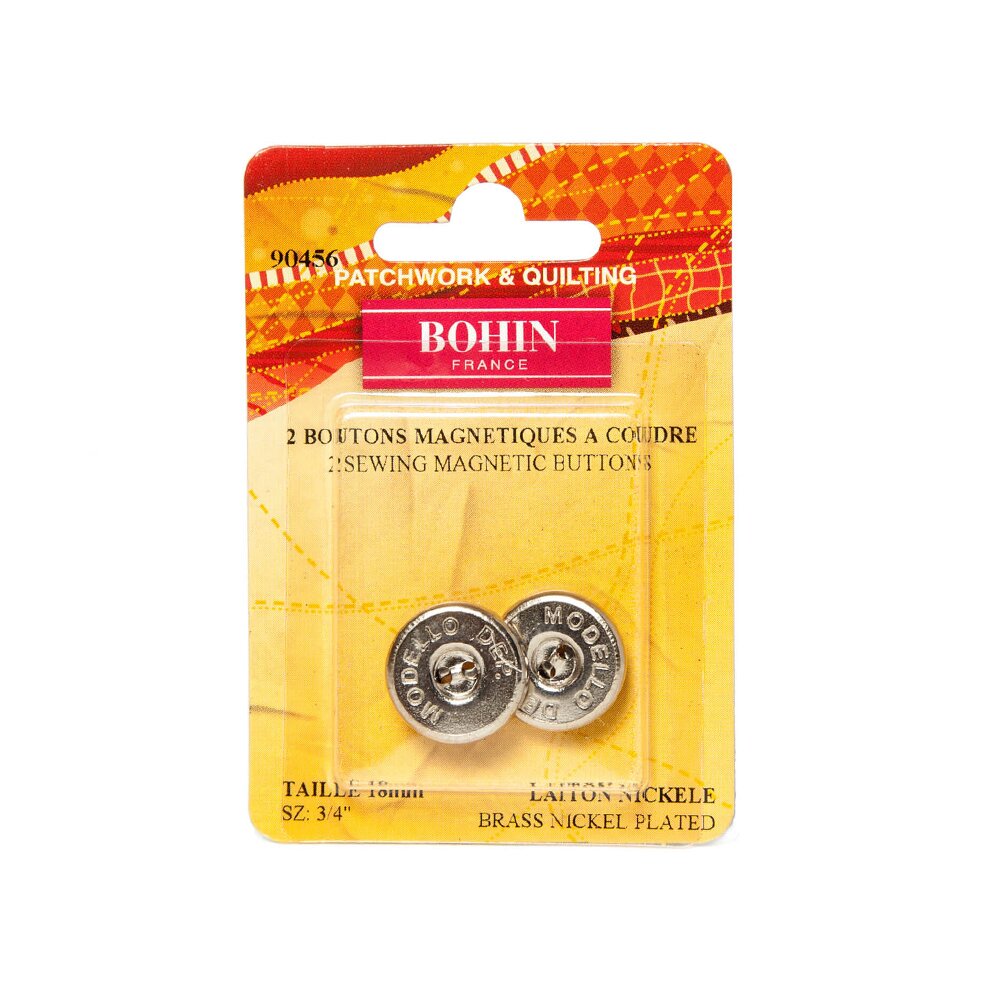 Bohin Magnetic Sew-On Button 3/4 2/Pkg-Nickel-Plated